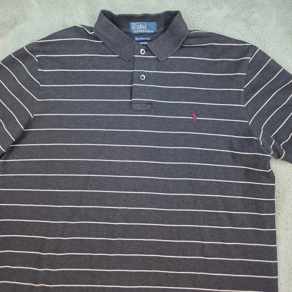 Polo Ralph Lauren Polo Mens XL Pima Stretch Mesh Striped Pony Logo Charcoal Grey